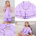 QPANCY Kids Satin Pajamas Sets Baby Boy Girl Button-Down Silk Sleepwear 2 Piece Short Sleeve Loungewear Clothes Set