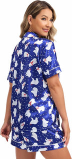 SWOMOG Womens Silk Satin Pajamas Set Short Sleeve Sleepwear Button Down Top and Shorts Loungewear 2 Piece Pjs Set XS-3XL