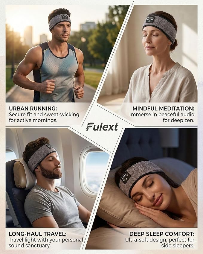 Sleep Headphones Headband Bluetooth 5.4 - Wireless Music Headband with Ultra-Thin HD Stereo Speakers, Sweat Resistant for Side Sleepers, Sports, Meditation, Travel