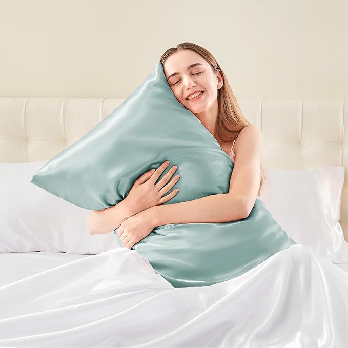 BEDELITE Satin Body Pillow Cover, Super Soft and Cooling Body Pillow Pillowcase for Hair and Skin, Breathable Silky Full Long Pillowcase Cover(20"x54", Haze Blue)