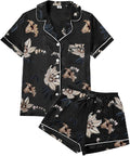 WJing Yi Jia 4Pcs Womens Satin Silky Pajama Sets Short Sleeve Shirt XS-4XL Floral Pajamas Set Soft PJ Loungewear Sleepwear