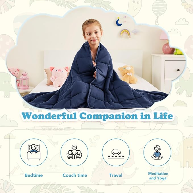 CuteKing Weighted Blanket (3lbs, 20"x30", Navy Blue) Heavy Blanket for 40-60lbs, Weighted Blanket for Cooling & Heating with Premium Glass Beads, Thick Blanket All-Season