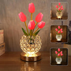 Mothers Day Gifts/Birthday Gifts for Women/Mom Table Lamp, 3 Color Crystal Flower Bedside Lamps Infinitely Dimming with USB Charge Small Night Light,Nightstand Touch Lamp for Bedroom (red-tulip)