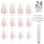 Hypnaughty 24 Pcs Light Peach Almond Chrome Luxury Press On Nails and Glue Reflective Medium Long Pointed Reusable False Nails (Light Peach Almond Chrome)