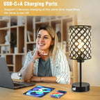 GyroVu Crystal Table Lamp, Black Lamp for Bedroom Nightstand with USB C+A Ports, Dimmable Touch Lamp with Crystal Shade, Bedside Lamp Small Lamp for Bedroom, Living Room, Office (Buld Included)