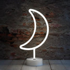 Neon Moon Lights - LED Moon Decor Neon Signs Art Decorations Crescent Night Lights Lamp for Party Supplies, Children Kids Girls Gift - Moon with Holder Base (White)