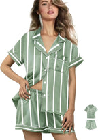 WJing Yi Jia Womens 3Pcs Satin Pajamas Set Floral Silk Pajama Sets Stripe Lounge Set Silky Sleepwear XS-2XL Pjs Long Scarves