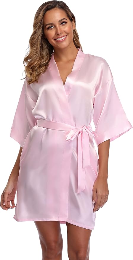 Robe for Women Silky Lightweight Satin Kimono Bride Bridesmaids Wedding Party Robes Dressing Gown Summer Loungewear