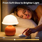 Mushroom Table Lamp for Bedroom, Cozy Bedside Lamp with Glass Shade, Stepless Dimmable Nightstand Lamp for Relaxing Bedroom Decor & Aesthetic Home (Orange)