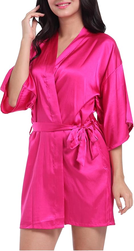QXQTER Peony Floral Silky Satin Robe Wedding Bridal Party Bride Bridesmaid Robes for Women Dressing Gown Kimono Robe
