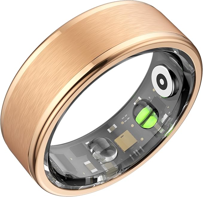 Smart Ring for Women Men,Fitness Ring with 24/7 Activity Tracking,Stress,Sleep Monitoring,No APP Subscription Fees,Compatible with iOS & Android, HarmonyOS Rose Gold, 8#