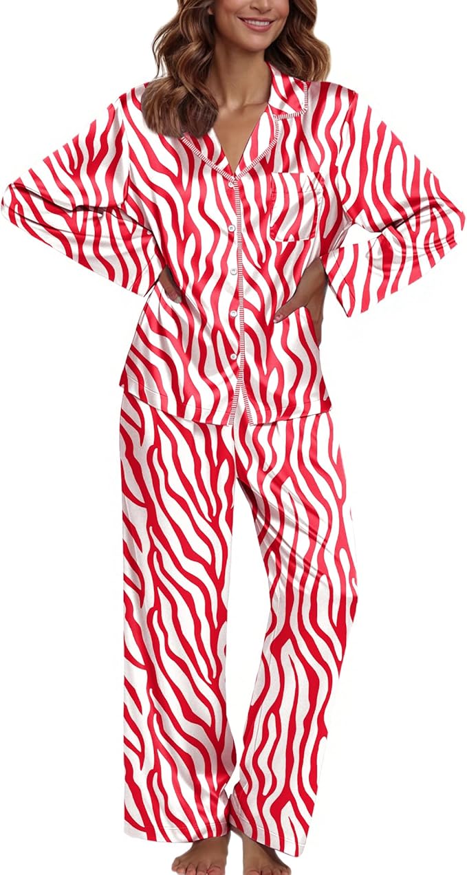 Ekouaer Pajamas For Women Set Silk Pjs 2 Piece Satin Sleepwear Long Sleeve Button Down Lounge Sets With Pant