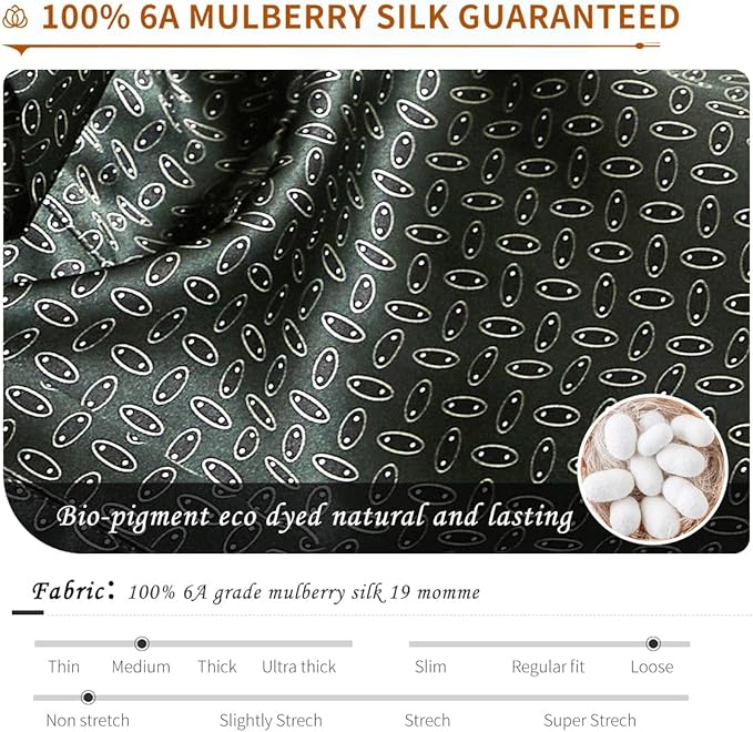 Men's 100% Mulberry Silk Long Robe Kimono Paisley Print Bath Robe, Heavy Silk 19 Momme Dressing Gown