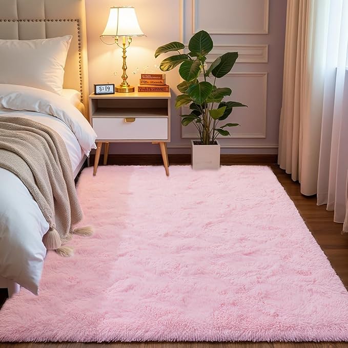 Softlife Ultra Soft Fluffy Area Rugs for Bedroom, Girls and Boys Room Kids Room Nursery Rug, 3 x 5 Feet Shaggy Fur Indoor Plush Modern Floor Carpet for Living Room Christmas Decor, Pink