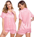 LecGee Womens Silk Satin Pajamas Short Sleeve Loungewear Two-Piece Sleepwear Button-Down Pj Set