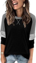Magritta Women's Long Sleeve Leopard Color Block Tunic Comfy Crewneck T Shirt Tops Black XL