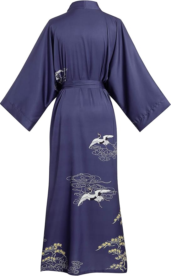 Aensso Long Soft Lightweight Silky Kimonos Robes for Women, Luxury Japanese Floral Womens Kimono Robe