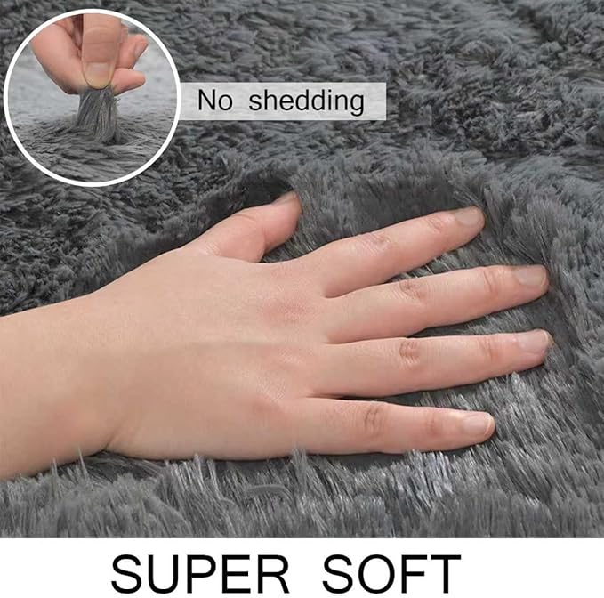 Ultra Soft Shag 8x10 Gray Area Rug – 8x10 Rugs for Living Room, Non-Slip, Fluffy Plush Large Carpet, Shaggy Furry Rug for Bedroom, Dorm, Kids and Girls Room, Nursery, Home Office Décor