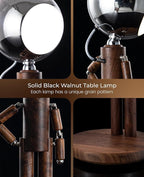 Cordless Table Lamp, Rechargeable Wooden Desk Lamp with Touch Control & Stepless Dimming, 3 Color Temperatures, Bedside Lamp for Bedroom Nightstand Office, Home Decor, Unique Gifts, Black Walnut