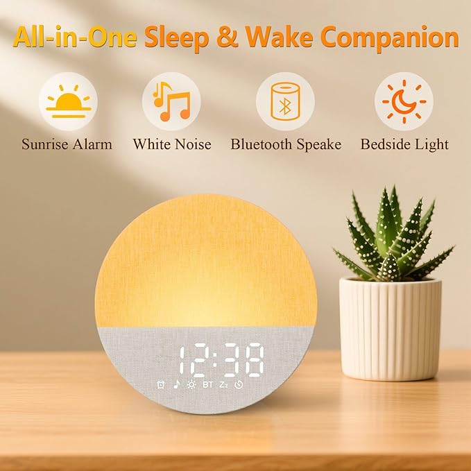 Sunrise Alarm Clock for Heavy Sleepers: White Noise Machine with 30 Sleep Relax Sounds 32 Volume - Painless Gradual Wake Up Light 20 Brightness with Bluetooth Memory Function for Bedroom - Gray
