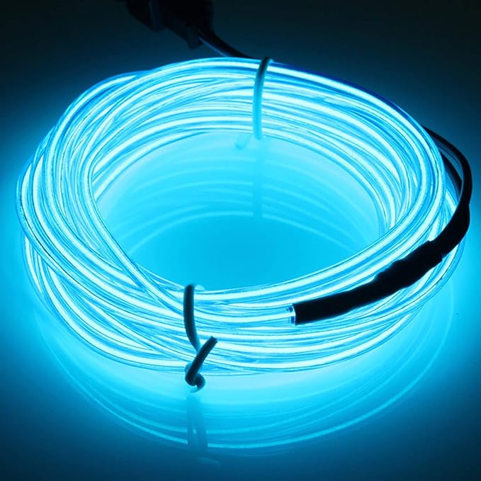 JIGUOOR EL Wire Battery Pack 9.8ft / 3m Bright Neon Light Strip 360° Illumination Neon Tube Rope Lights for DIY, Festival, Party Decoration, Pub, Halloween, Chrismas. (9.8ft / 3m, Blue)