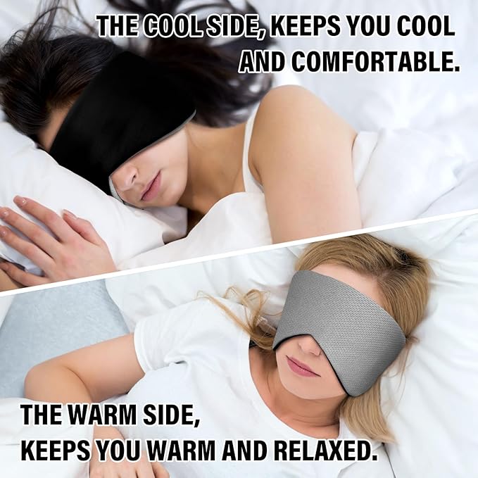 Sleep Mask, Eye Mask for Sleeping with Heads Adjustable, Earmuffs for Sleep for Men & Women, 2 in 1 Ear Mask and Blindfold, Soft Dual-Sided All-Season Eye Cover for Side Sleepers (Black)