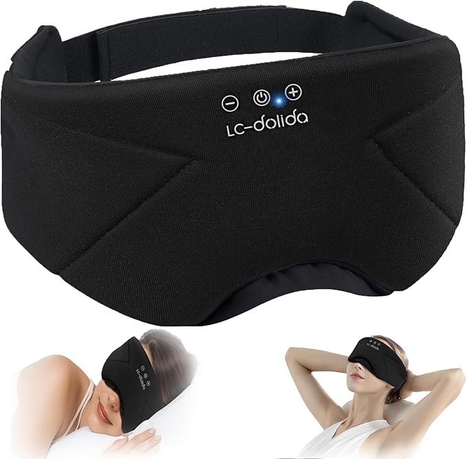 Sleep Mask with Headphones Bluetooth 5.4, LC-dolida Wireless Music Eye Mask for Sleeping Headphones with Soft Bamboo Cotton Cooling Breathable,Ultra-Thin Stereo Speaker for Side Sleepers-Black