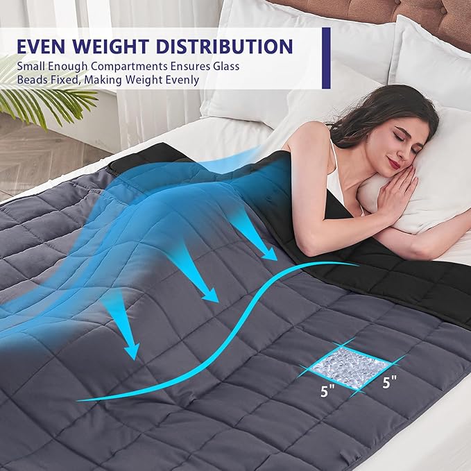 King Size Weighted Blanket for Adults (25 lbs, 80” x 87”, Grey& Black) Cooling Heavy Blanket for Sleeping Perfect for 240-260 lbs, Breathable Blanket for Adults & Couple All Season, Machine Washable