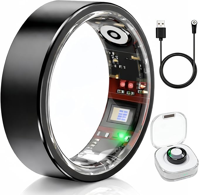 Smart Ring Health & Fitness Tracker for Men & Women – Sleep, Heart Rate & SpO₂ Monitoring, Stress & Activity Tracking, Women’s Health Support, 180+ Sports Modes, IP68 Waterproof, No Subscription Fee