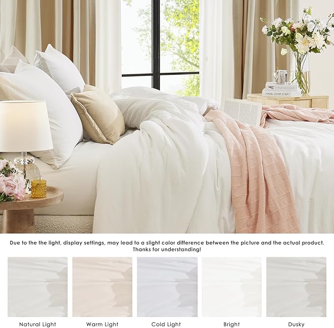 WRENSONGE Full Size Comforter Sets - 3 Pieces Prewashed White Comforter Soft Lightweight for All Seasons,Fluffy Down Alternative Comforter Full Size with 2 Pillow Shams