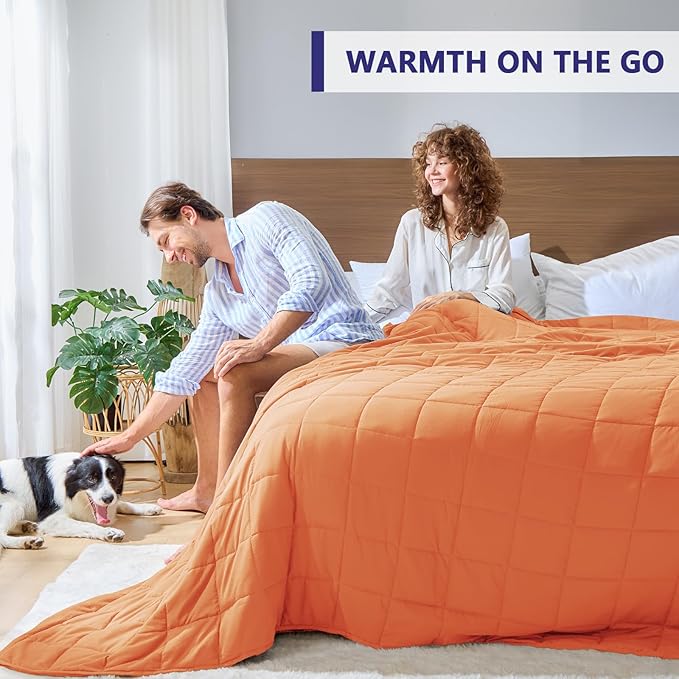 yescool Weighted Blanket for Adults (20 lbs, 88” x 104”, Orange) Cooling Heavy Blanket for Sleeping Perfect for 190-210 lbs, Queen Size Breathable Blanket with Premium Glass Bead, Machine Washable