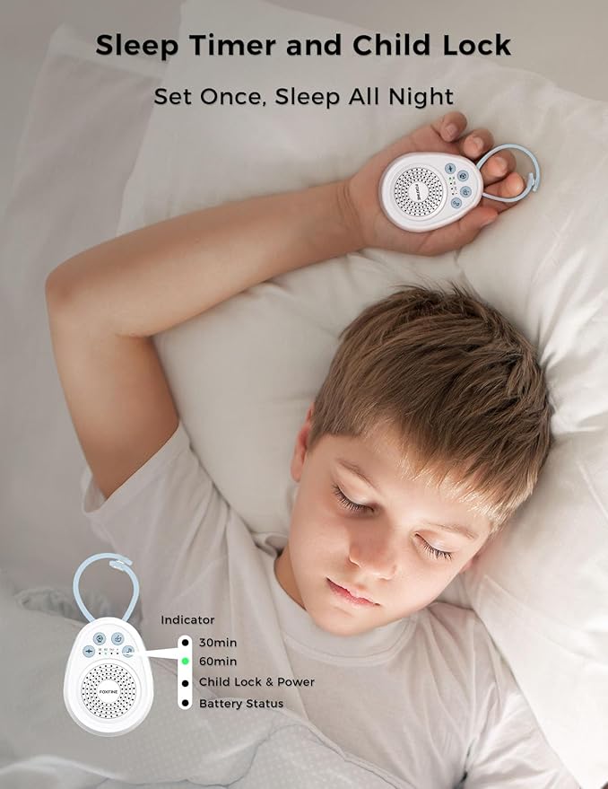 FOXFINE Portable Sound Machine, Travel White Noise Machine with 30 Soothing Sounds, Timer & Memory for Sleeping, Baby, Adults, Blue