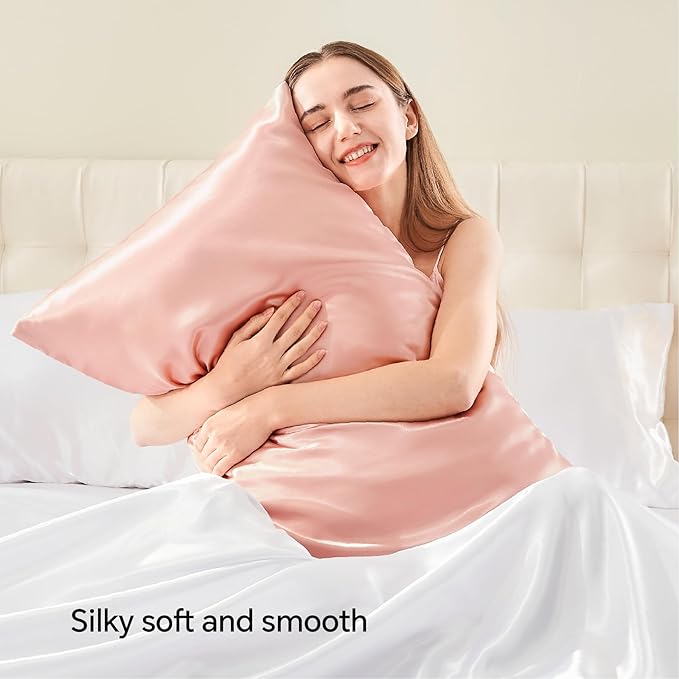 BEDELITE Satin Pillowcase with Zipper 4 Pack, Coral Pillow Cases Standard Size, Super Soft and Cooling Similar to Silk Pillow Cases, Gift for Women Men(20x26 Inches)