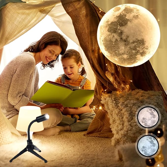 Upgraded Non-Fade Moon Projector Night Light, USB Powered Moon Lamp with 3 Lighting Colors, Brightness Adjustable Atmosphere Night Light Projector, Gift for Kids Couples Wall Ceiling Decor