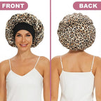 4Pcs Satin Bonnet Silk Bonnet, Hair Bonnet for Sleeping, Elastic Wide Band Silk Sleep Cap, Soft and Breathable(Leopard Print*4)