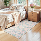 Lessymo Pink Runner Rug for Entryway, 2x6 Kitchen Rugs Non Slip Rubber Fuzzy Soft Washable Runners for Hallway, Faux Wool Small Floor Mat Bedroom Rug, Vintage Floral Design Decor, Pink Green