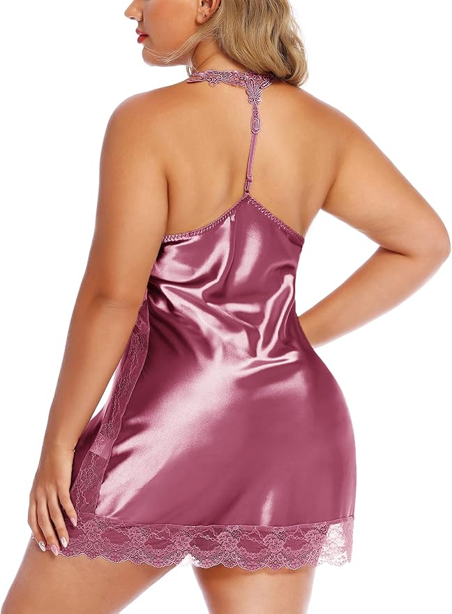 Avidlove Women Lingerie Plus Size Satin Lace Chemise Nightgown Sexy Full Slips Sleepwear L-4XL