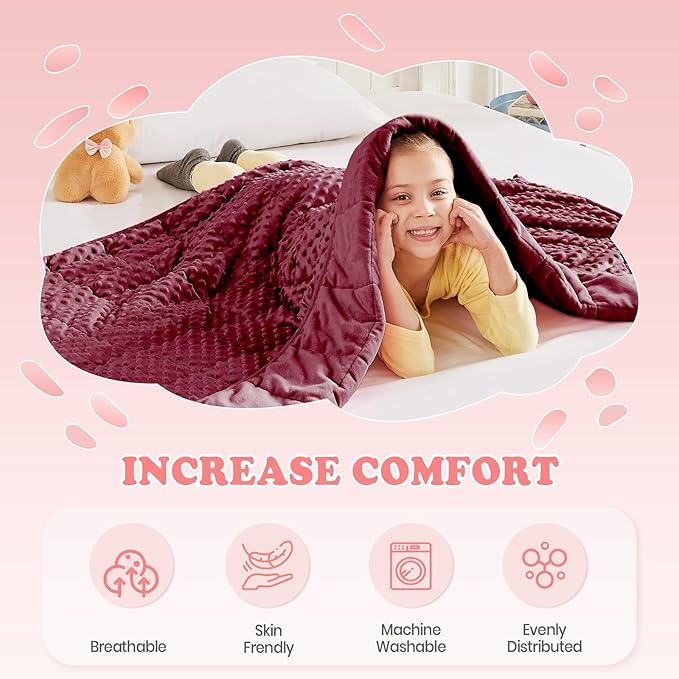 HOSUKKO Weighted Blanket - 3 lbs Burgundy Thciken Heavy Blanket - Small Size Breathable Blanket(20 * 30 inches, 3 lbs)