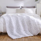 WESHIONGOO Chunky Knit Blanket Throw Knitted Throw Blankets for Couch Bed Fluffy Soft Blanket with Jumbo Chenille Yarn Thick 100% Handmade (White, 51"×63")
