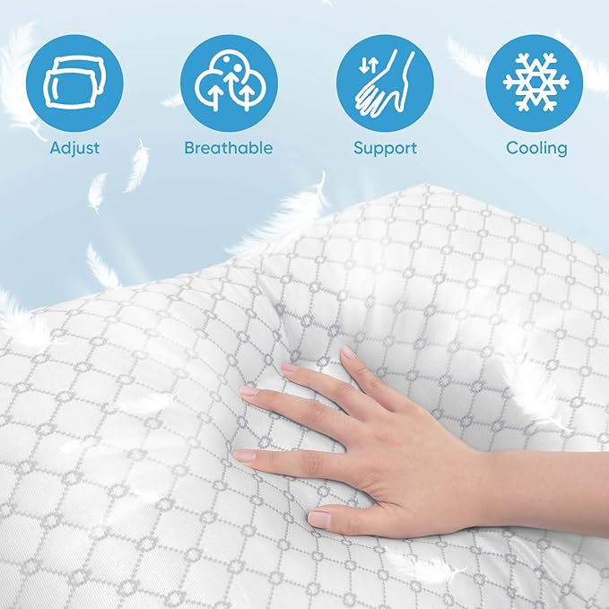 OAISZ Shredded Memory Foam Pillows, Bed Pillows King Size Set of 2, Cooling Pillows for Sleeping, Adjustable Firm Pillow for Side Back and Stomach Sleepers, Bed Pillow with Washable Removable Cover