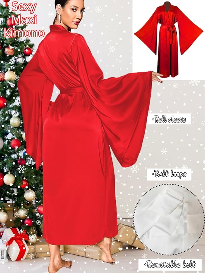 ChiaoLezhee Satin Long Robe For Women, Soft Lightweight Silk, Bride Wedding Night, Bridal Bathrobe Sexy Bathrobes Bridesmaid