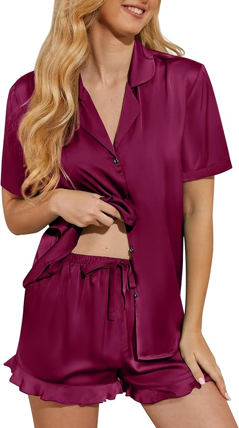 Silk Pajamas for Women Satin Womens Pajama Sets Short Sleeve Set 2-Piece Sleepwear