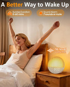 Sunrise Alarm Clock with Sound Machine: Gentle Gradual Wake Up Light for Heavy Sleepers Relieve Anxiety Dimmable Clock with Bluetooth Memory for Bedroom - White Noise Machine with 30 Sleep Sounds