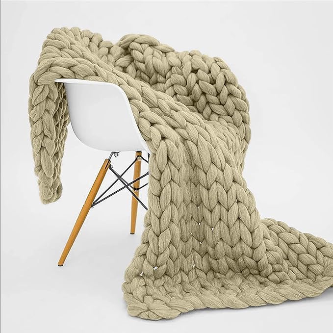 Chunky Knit Blanket,Chunky Knit Throw In Natural,Cosy Throw Blankets,Handmade Chunky Knit Blanket,Beautiful Home Decor Throw,for Bedroom,Living Room,Yoga Mat Rug ( Color : Beige , Size : 150x200cm )
