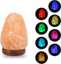 Wrcevtor Natural Salt Rock Night Lamp with 7 Colors Changing, Mini Small Crystal Salt Lamp for Home Decor and Gift - Natural Shaped, Premium Wood Base