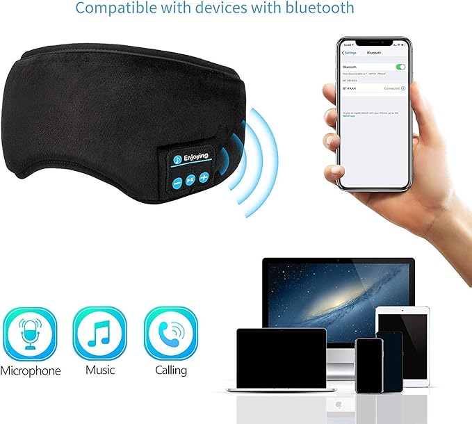 Sleep Headphones Bluetooth Eye Mask, Joseche Wireless Bluetooth 5.2 Headphones Music Travel Sleeping Headphones Handsfree Sleeping Mask with Built-in Speakers Microphone Washable