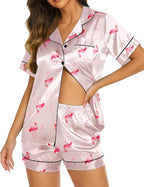 Ekouaer Silk Pajamas for Women Short Sleeve Sleepwear Soft Button Down Loungewear 2 Piece Satin Pjs Shorts Set