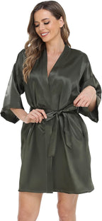 Robe for Women Silky Lightweight Satin Kimono Bride Bridesmaids Wedding Party Robes Dressing Gown Summer Loungewear