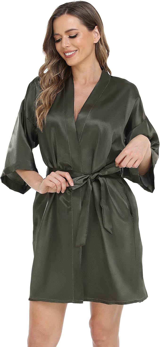 Robe for Women Silky Lightweight Satin Kimono Bride Bridesmaids Wedding Party Robes Dressing Gown Summer Loungewear