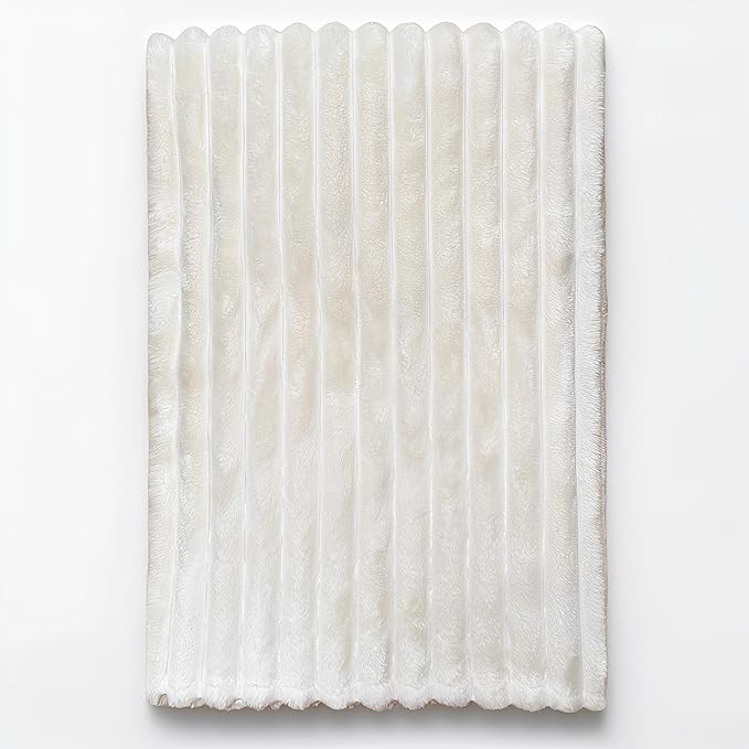 Faux Fur Blanket Twin/Twin XL - 60x80 Inch Soft & Warm Fluffy Throw for Bed, Sofa, Camping | 350GSM Cloud-Touch Microfiber | Cozy Essentials for Travel & Movie Nights, Striped White